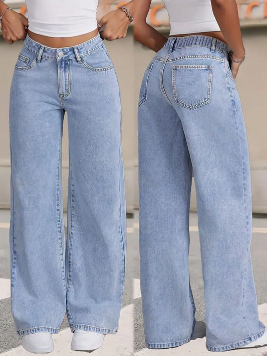 Women's autumn Y2K style washed blue jeans