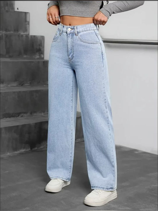 Women's autumn Y2K style washed blue jeans